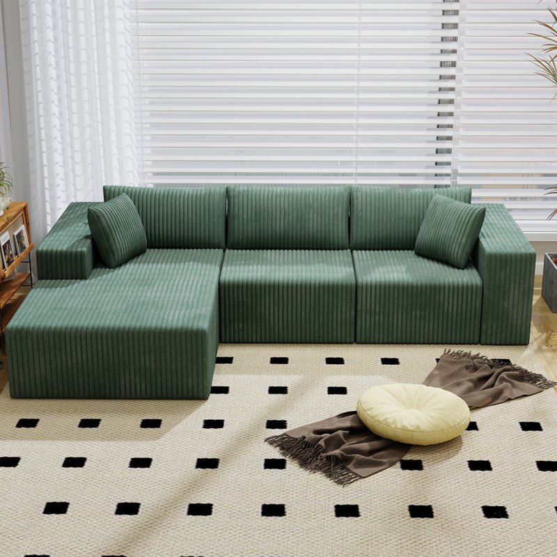110" Cloudy Corduroy Frameless Boneless Modular Sectional Sofa With L-Shape Chaise, Deep Seat Boneless Couch, No Assembly Required, Modern Lounge Sofa