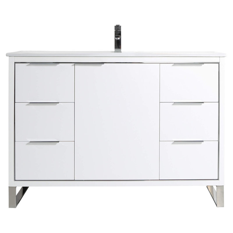 48" Single Bathroom Vanity Set, Chrome, White