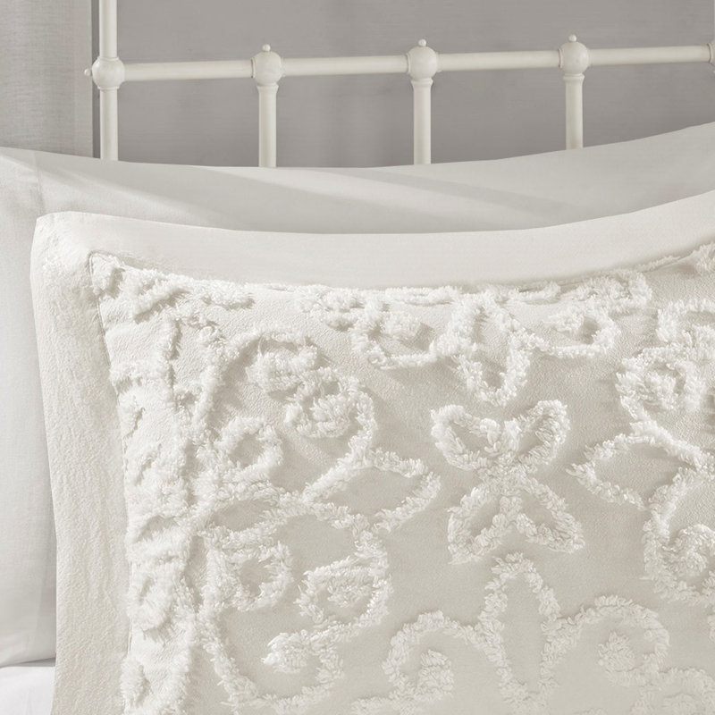 Couvre-lit en chenille de coton Shabby Chic - double / grand, 3 pièces, avec 2 taies décoratives, pièce lavable à la machine