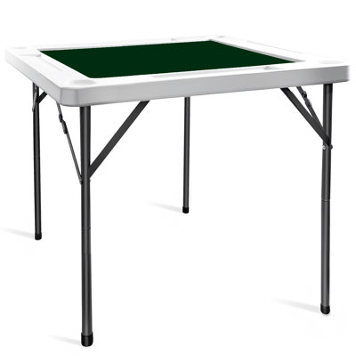 Card Table 35.4" Square Folding With Green Felt, Chip Trays And Cup Holders