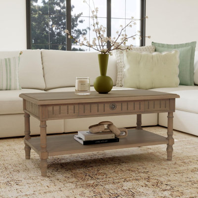 Dumaine Coffee Table With Shelf and Drawer, KD, 38.25''W, Chestnut Brown