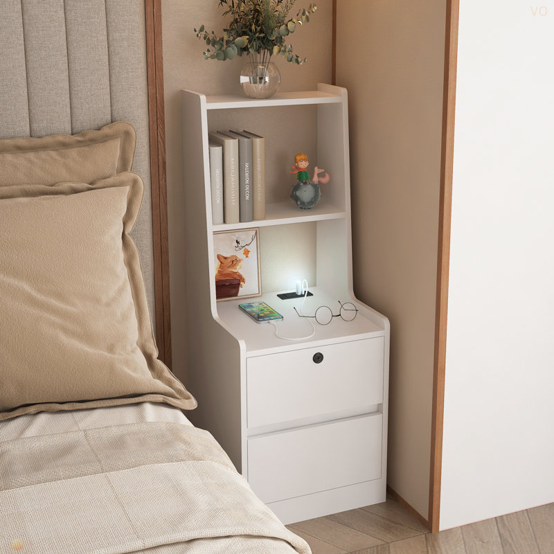 Table de chevet avec station de charge, table de chevet intelligente avec veilleuse, table de chevet moderne avec bibliothèque, tables de chevet avec armoire de rangement pour la chambre à coucher