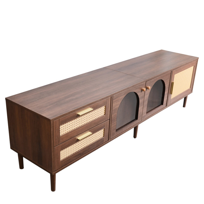 Console de télévision multifonctionnelle, compatible 80 po, plateau de table lisse pour salon, chambre à coucher, support de cinéma maison avec design, grand rangement, tiroirs en PE et poignées en métal