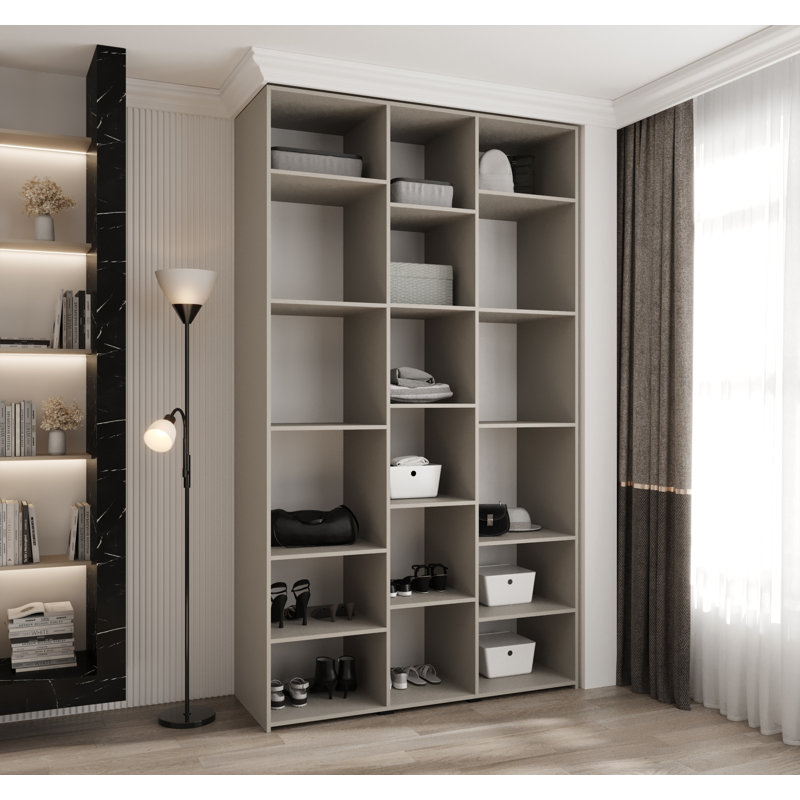3 Door Manufactured Wood Wardrobe, white matt + handles: gold, 245,5 H x 140 W x 40 D