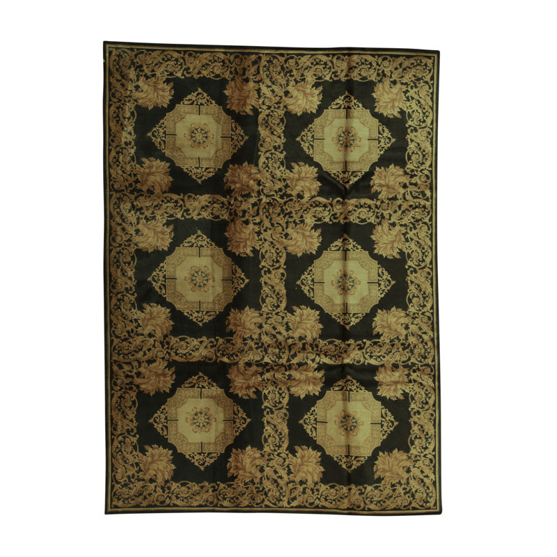 Tapis noir et brun de haute qualité noué à la main