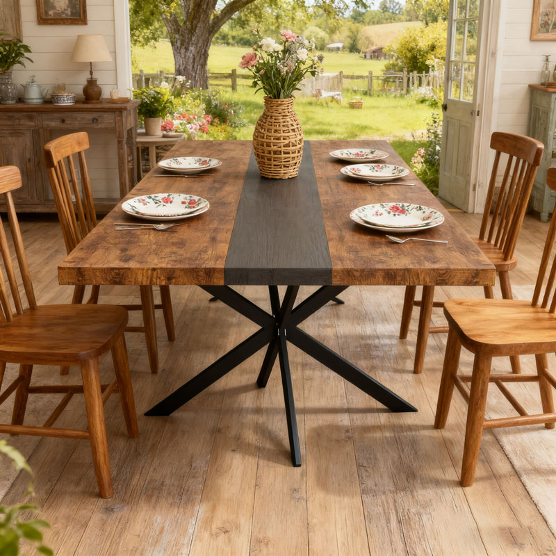 55.11'' -70.86"Retro Rectangular Dining Table, Brown/Black