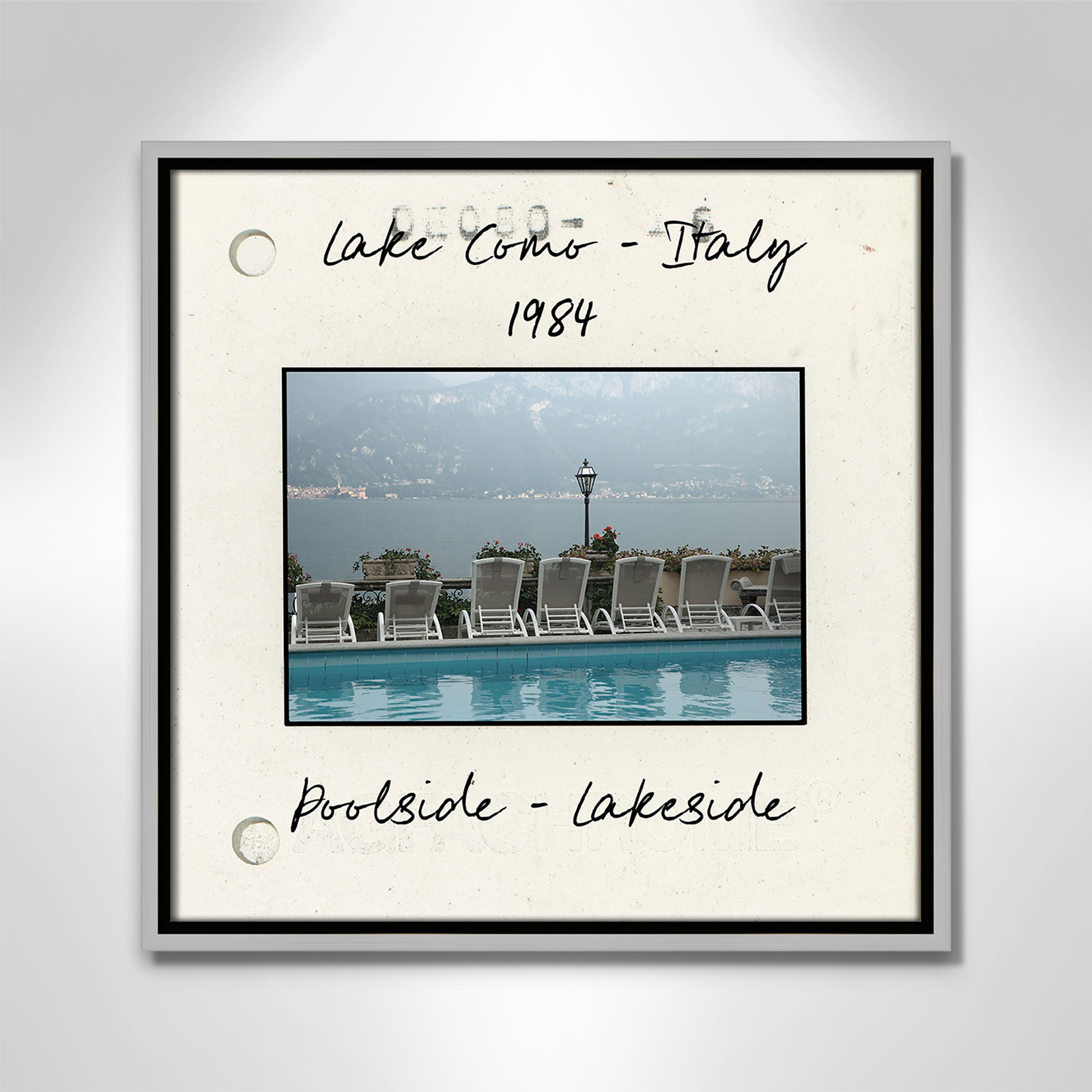 Travel Slide Collection "Lake Como, Italy" Print, Silver Floater Framed Canvas, 17.5" H x 17.5" W x 2" D