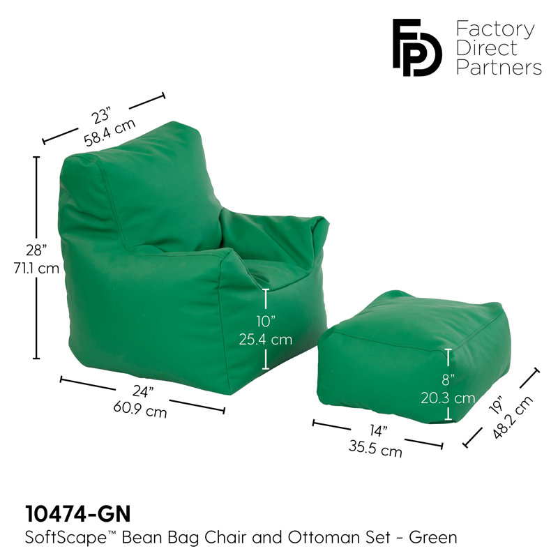 Fauteuil à billes et repose-pieds SoftScape, Similicuir vert