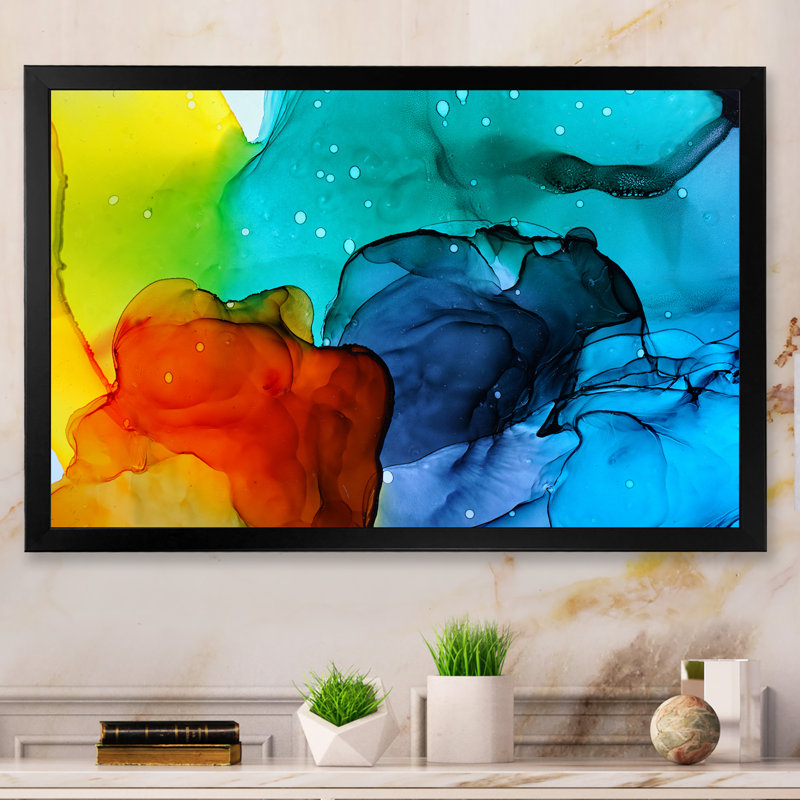 Combat de couleur d'encre liquide - reproduction sur toile, H 8 po x l 12 po x P 1 po, Cadre d'angle fermé noir