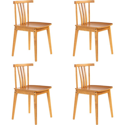 Ensemble de 4 chaises de salle à manger en bois massif à dossier rond cylindrique pour salle à manger de style maison de campagne