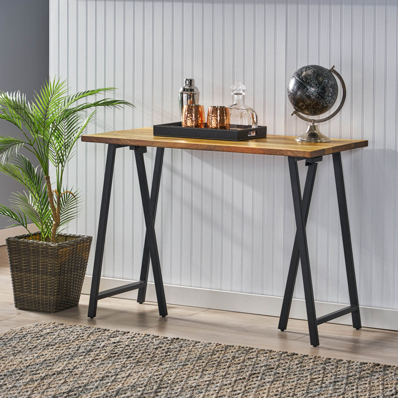 Gardenia Solid Wood Top Metal Base Writing Desk