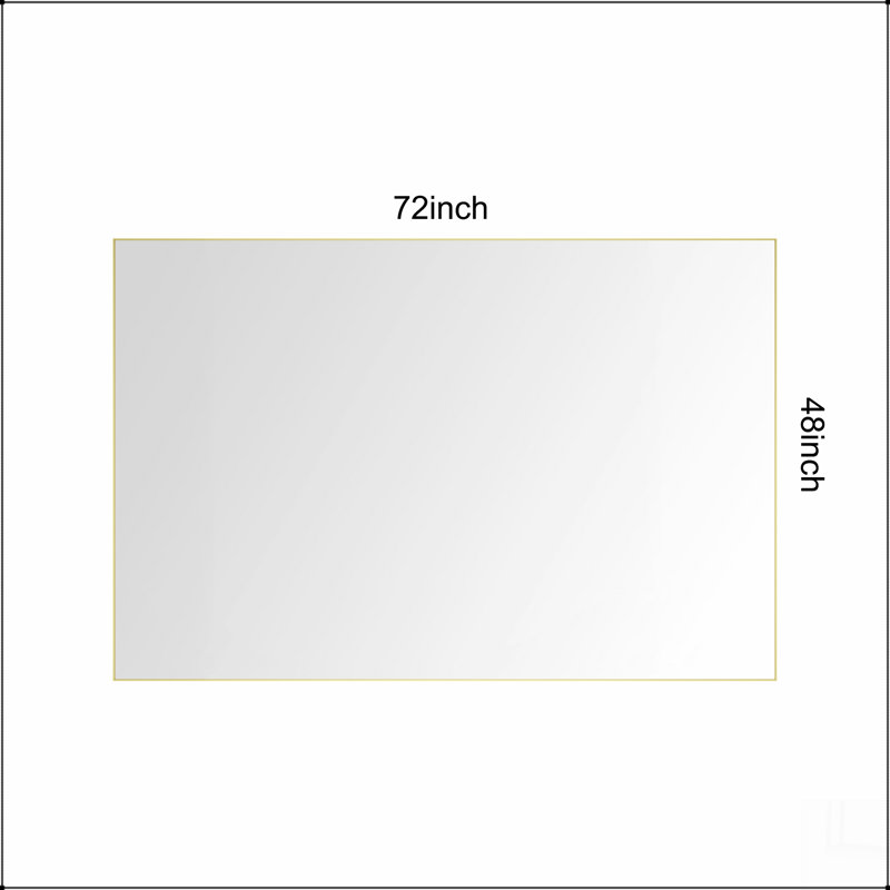 Miroir de salle de bain 72 po x 48 po avec cadre en aluminium et miroir mural rectangulaire, Or brossé, 48 po x 72 po