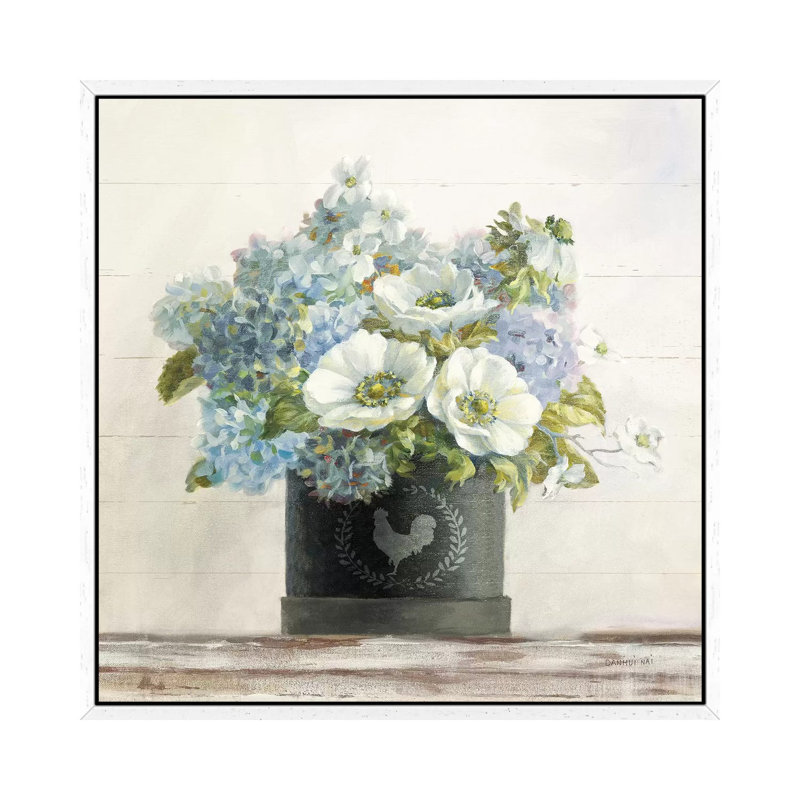 Anemones In Hatbox by Danhui Nai - Painting on Canvas, White Framed Canvas, 30.48 cm H x 30.48 cm W