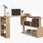 Bureau d'angle en L, bureau à domicile rotatif à 360 degrés avec tablettes de rangement, poste de travail de table d'écriture-373975307