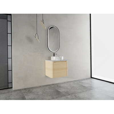 Meuble-lavabo mural de 24 po avec lavabo d'art en céramique, porte à fermeture en douceur et fabrication en contreplaqué durable