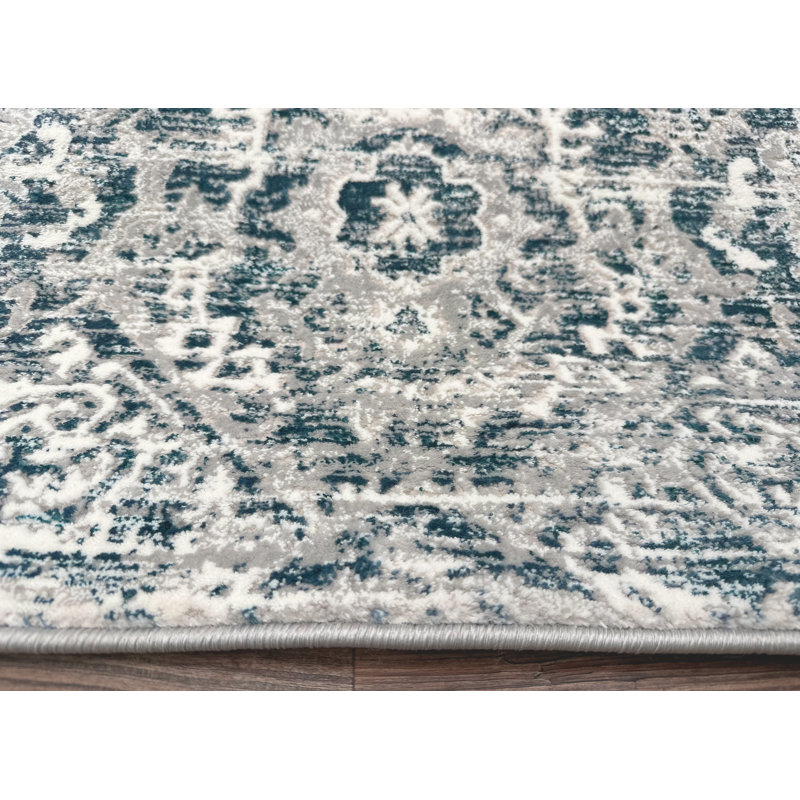 Tapis bleu Aidy 1244, Tapis de couloir 2 pi 2 po x 7 pi 7 po