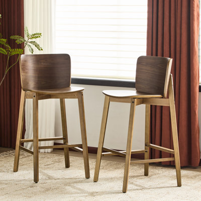 Intérieur en bois pour 2 personnes, finition noyer, siège incurvé confortable, peu encombrant pour les comptoirs de cuisine en bois d'hévéa coloré, style polyvalent à dossier bas, installation à hauteur de comptoir
