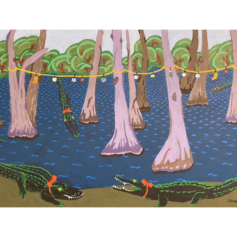 Bayou Holiday Fantasy Print by Sue Graef, Black Framed Canvas, 24" H x 32" W