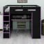 Lit mezzanine en bois avec bureau, armoire, nombreux rangements et éclairage RVB-1362569426