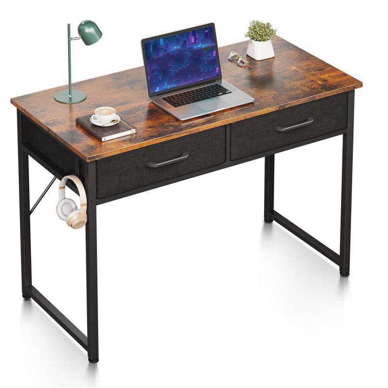 Billens Metal Base Computer Table, Brown, white and pink