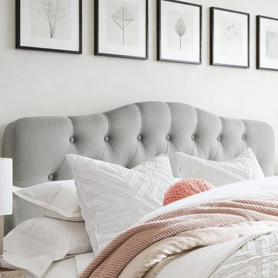 Tufted Upholstered Headboard, Solid Wood Head Board with Wood Legs, Adjustable Height Bed headboard from 47” to 63” Fabric Headboard in Modern Button Design