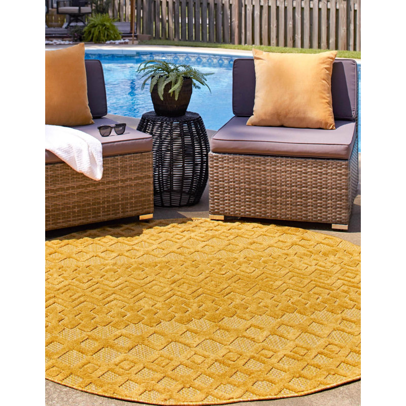 Tapis intérieur / extérieur jaune Gritton, Rond 4 pi