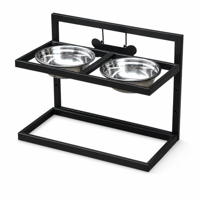 Adjustable Elevated Dog Bowls With Slow Feeder 2 Stainless Steel Bowls Spill Proof Mat Non Slip Raised Pet Feeder For Medium Large Dogs Black