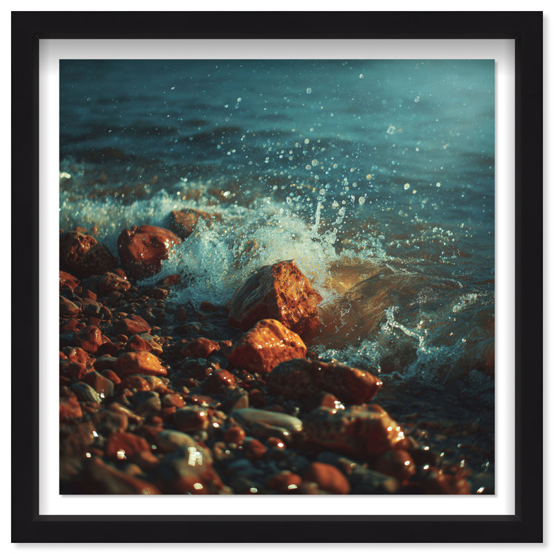 Estampe Golden Wave Shadowbox Paysage et Nature par Oliver Gal, H 13,5 po x l 13,5 po, Cadre noir