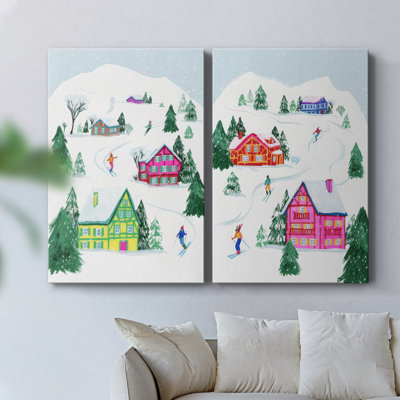 «Candy Ski Village I», toile tendue avec châssis de qualité supérieure, prête à être accrochée