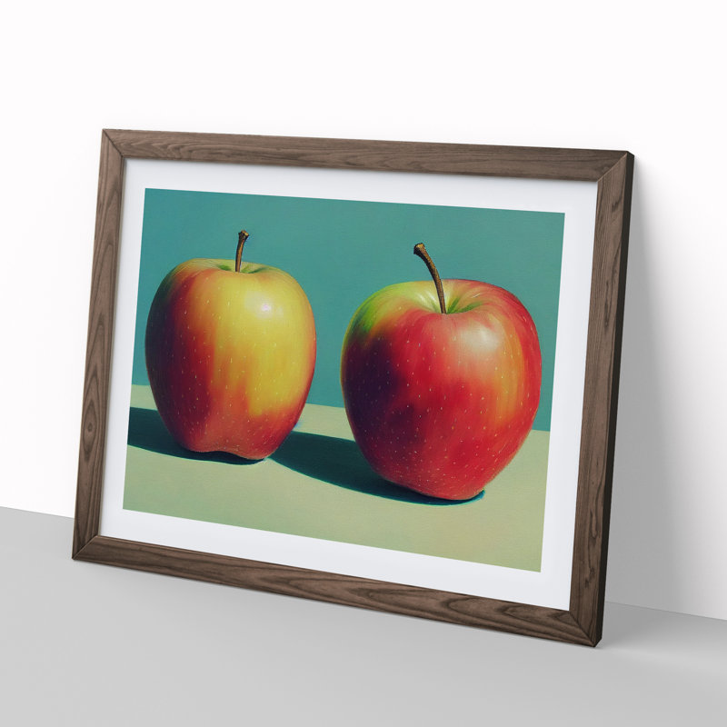 Two Apples Fruit Vol.2 - Framed Print, 46cm H x 64cm W x 2cm D, Walnut
