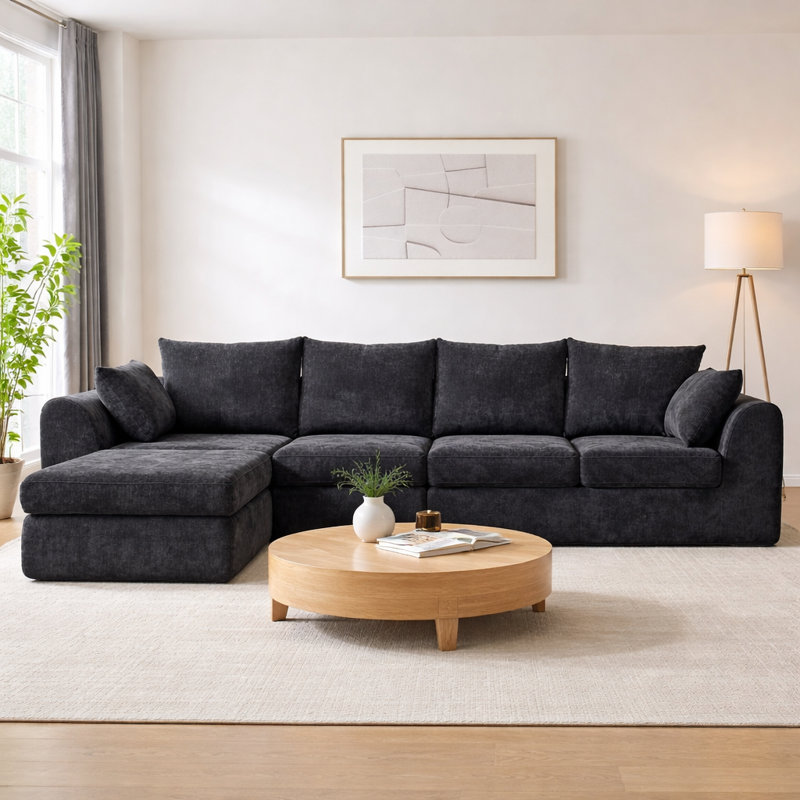 Modular Upholstered Sectional Sofa With Ottoman, Reversible Chaise, Deep Seat Comfort, No Assembly Required