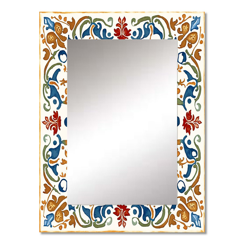 Méditerranée, carreaux en bleu rétro VII - miroir mural, miroir décoratif bleu, impression d'art en métal, 32 po x 24 po
