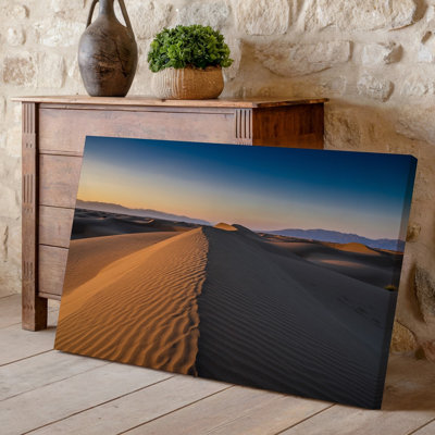 Canvas A Vast Desert Landscape At Twilight Showcasing Undulating Sand Dunes Wall Art With Gentle Curves And Sharp Shadows The Canvas Wall Art