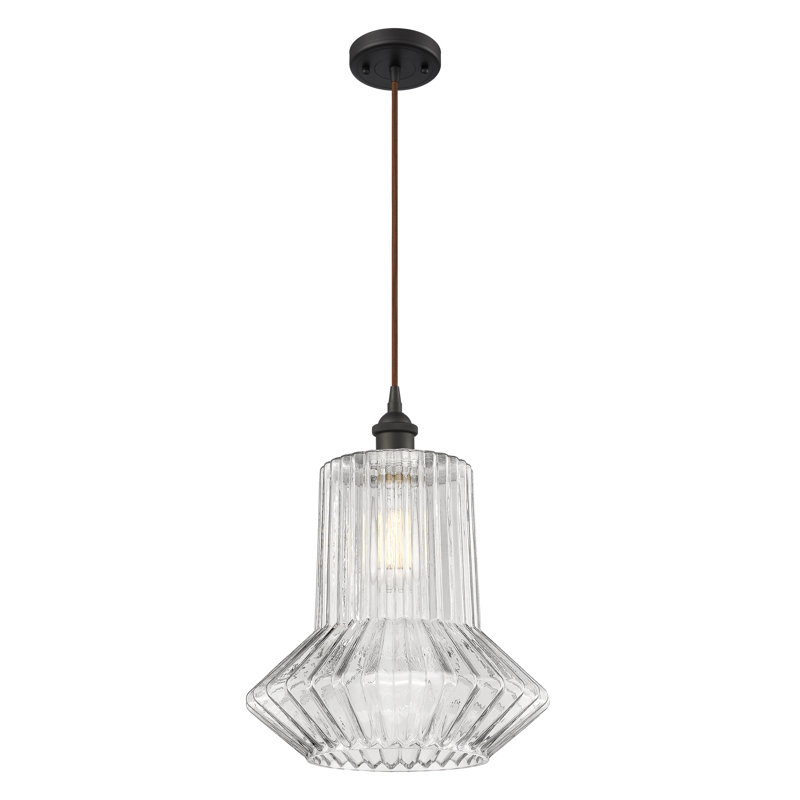 Luminaire suspendu géométrique à 1 lumière Perri, Bronze huilé, Ampoule DEL 6 watts Vinage