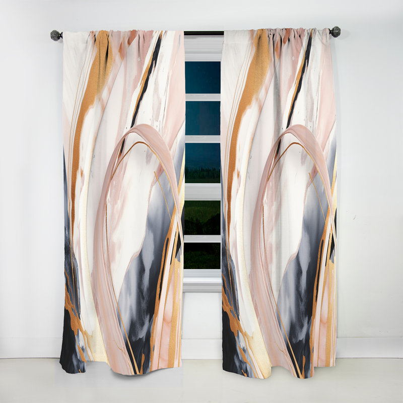 Gaura - Pink Gold Fusion Of Marble - Abstract Marble Curtain - Velvet Room Darkening - 1 panel, 52" W x 108" L