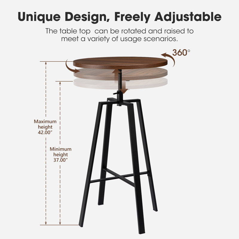 Carreira Modern Adjustable Round Bar Table Pub Table, Brown