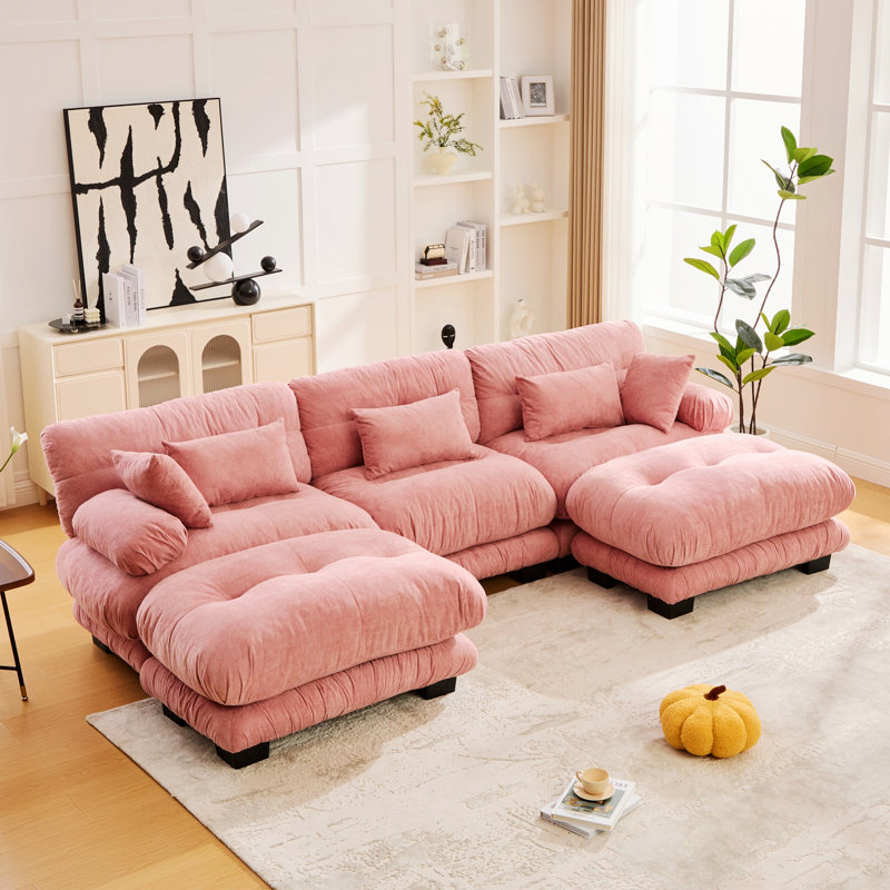 Canapé en U avec 2 repose-pieds, Rose