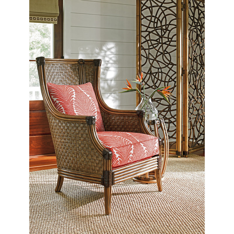 Brown Rattan and Leather Folding Room Divider