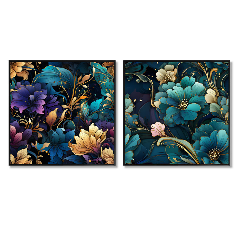 Nouveau Victorian Elegance Victorian Pattern III - Abstract Botanicals Square, Cadre flottant noir, H 36 po x l 73 po