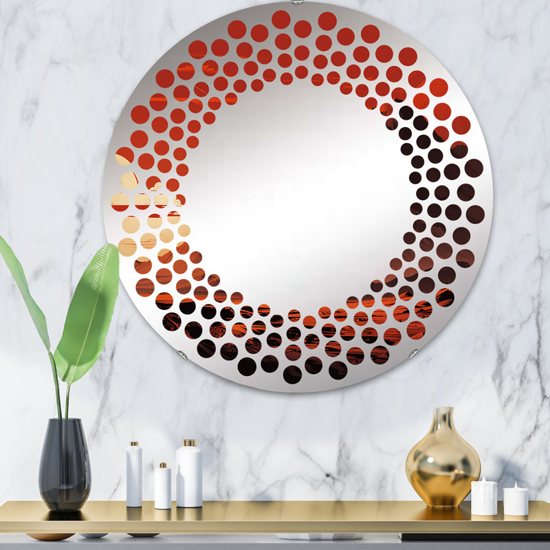 Circle Mirror, 24" H x 24" W, Red And Gray Volcano Landscape II