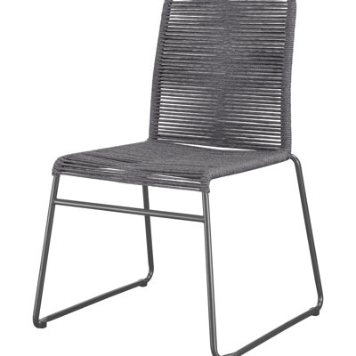 Stackable Side Chairs In Charcoal Finish, Of 2 With Woven Rope And Metal Frame, Contemporary Design For Dining Spaces, 23.74 Inches Deep   2 , Solid Back Sled Base, Modern Appeal Environments, 34.5