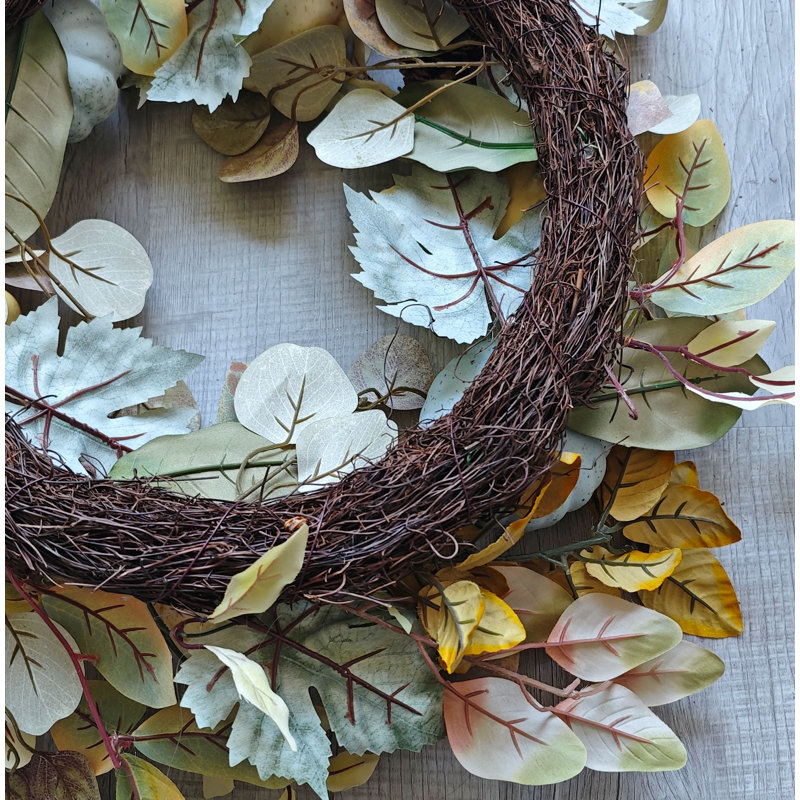 Fall Wreath, 22" Pumpkin/Gourd/Nuts