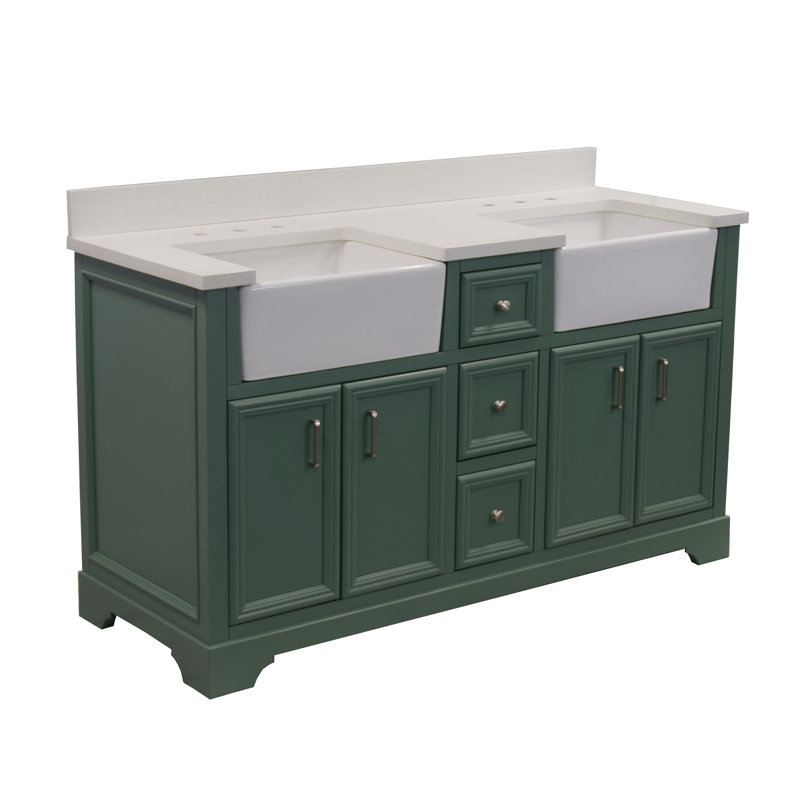 Emiliano 60'' Double Bathroom Vanity with Top, Sage Green, Quartz