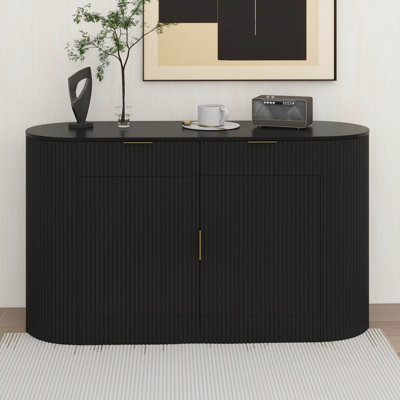 Modern Storage Cabinet Sideboard, 2 Doors & 2 Drawers With 3-Tier Shelves, Curved Side Door