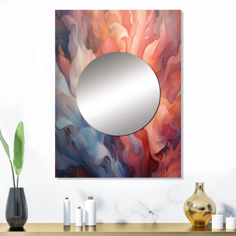 Agios pêche bleu rose Reverie I - décor de miroir mural floral unique, grand miroir pêche, impression d'art en métal