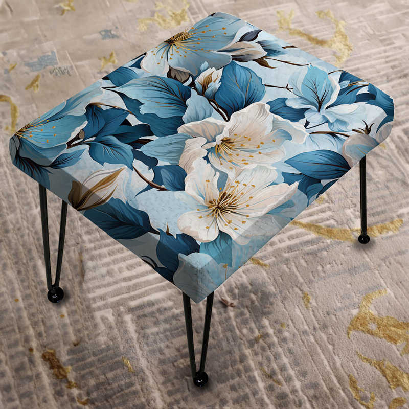 Repose-pieds méditerranéen à motif floral bleu