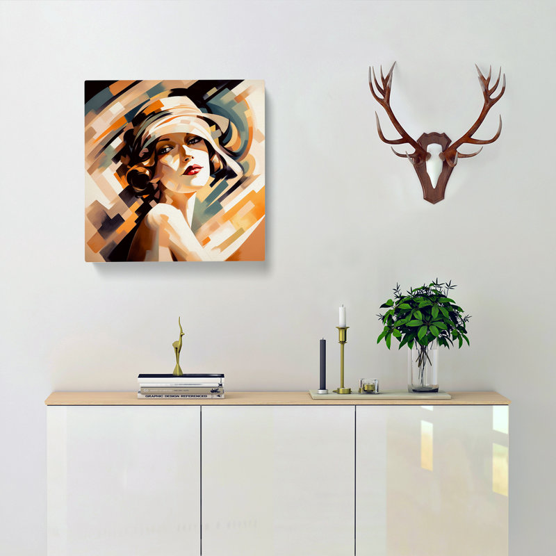 Art Deco Woman Gestural Art No.1 - Wrapped Canvas, 35cm H x 35cm W x 3cm D