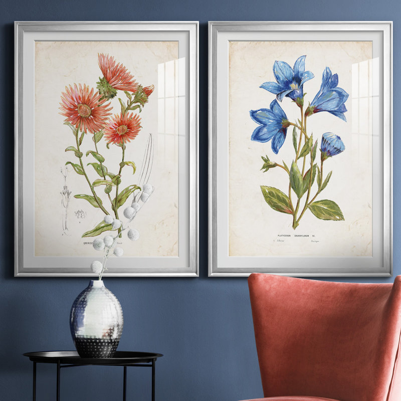 «Botanical I», ensemble de 2 reproductions d'art, Blanc, Papier avec cadre argenté, H 26,5 po x l 73 po x P 1,5 po