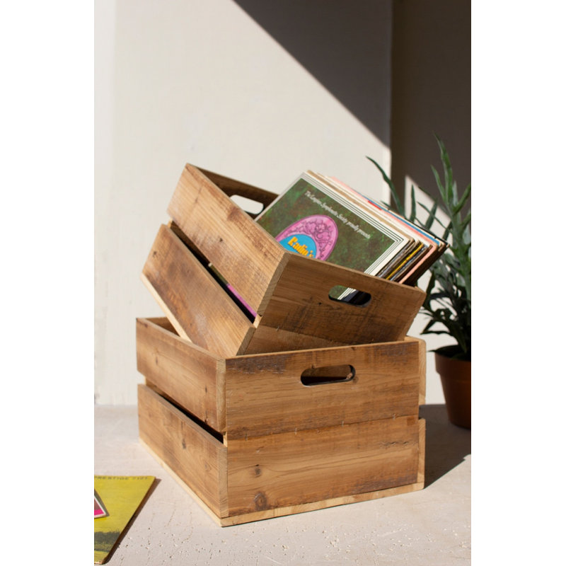  Caisses de rangement en bois avec conception à lattes H 9,5 po, ensemble de 2