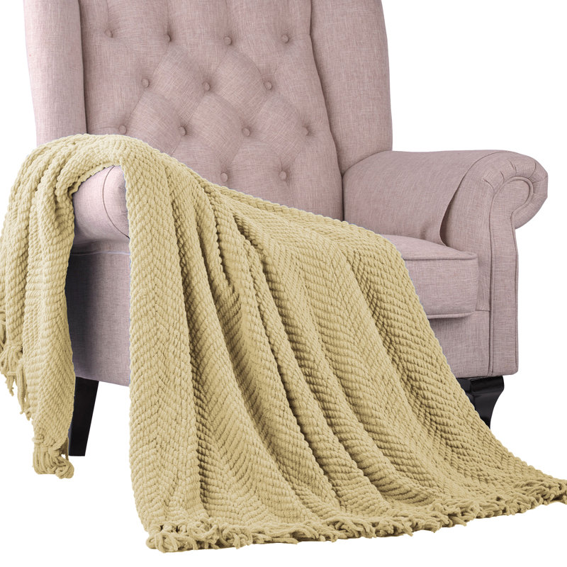 Jeté en tricot de tweed, Brun clair, 50 po x 60 po
